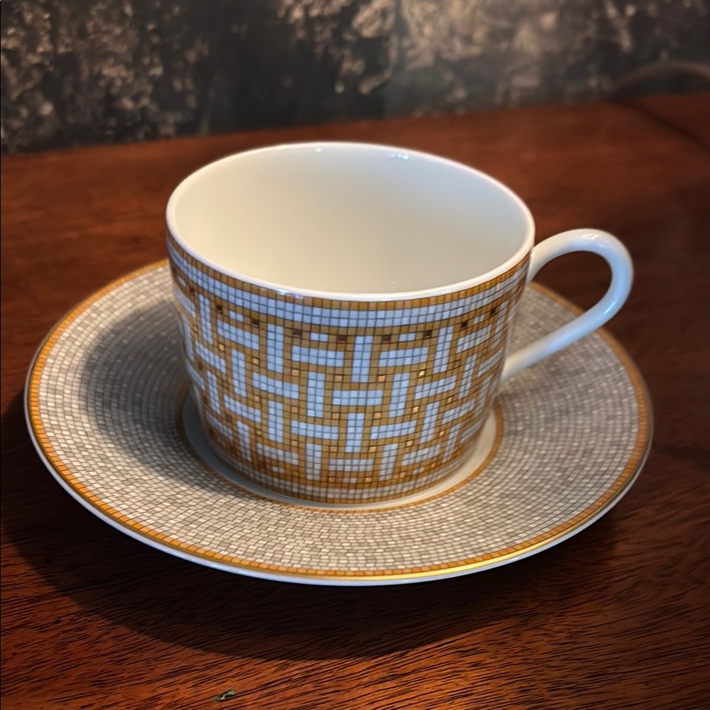 Hermès Orange and White Teacup and Saucer